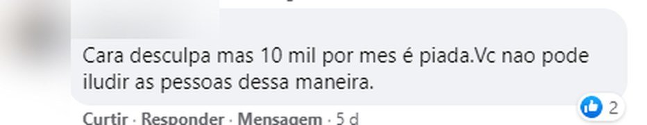 Comentário público: 10 mil por mês é piada
